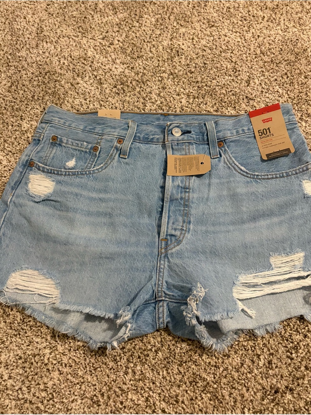 Levi's Light Blue Distressed Denim Cutoff Shorts